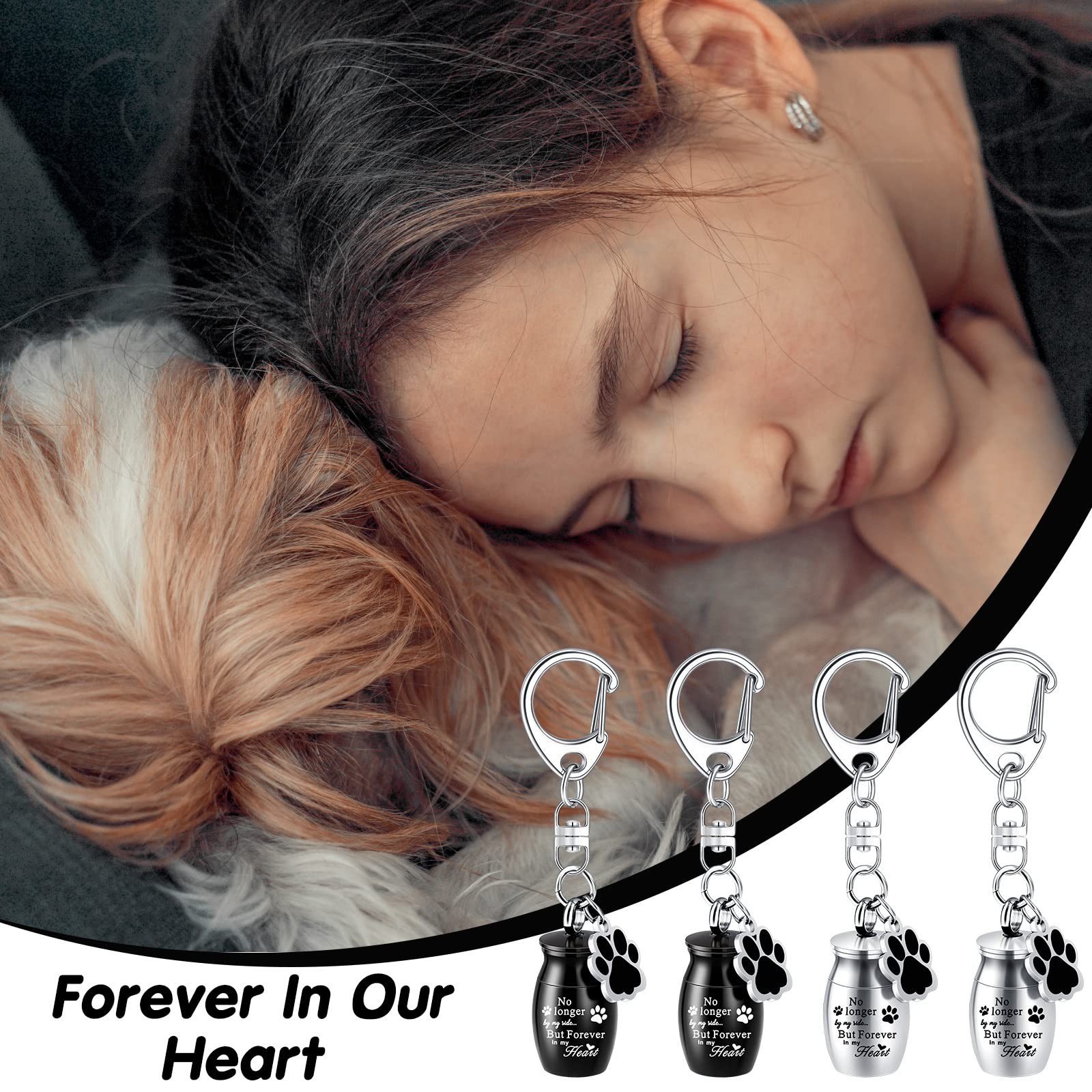 4 Pcs Pet Ashes Keychain – Stainless Steel Dog Paw Charm Keepsake Urn with Bags
