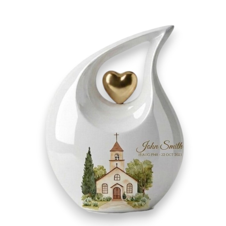 Personalized Church Teardrop Aluminum Cremation Urn Adult Human Ashes Love Ones
