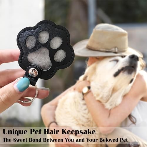 Pet Fur Keepsake Dog Hair Keychain Leather Paw Charm Key Chain Pet Dark Coffee