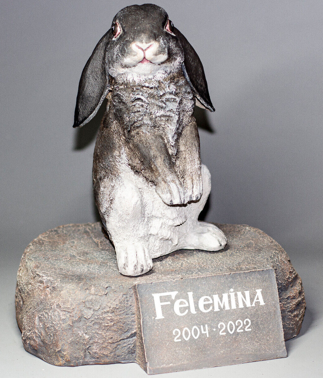 Black Lop Eared Rabbit Cremation Urn Pet Memorial Stone Statue Bunny Grave Decor