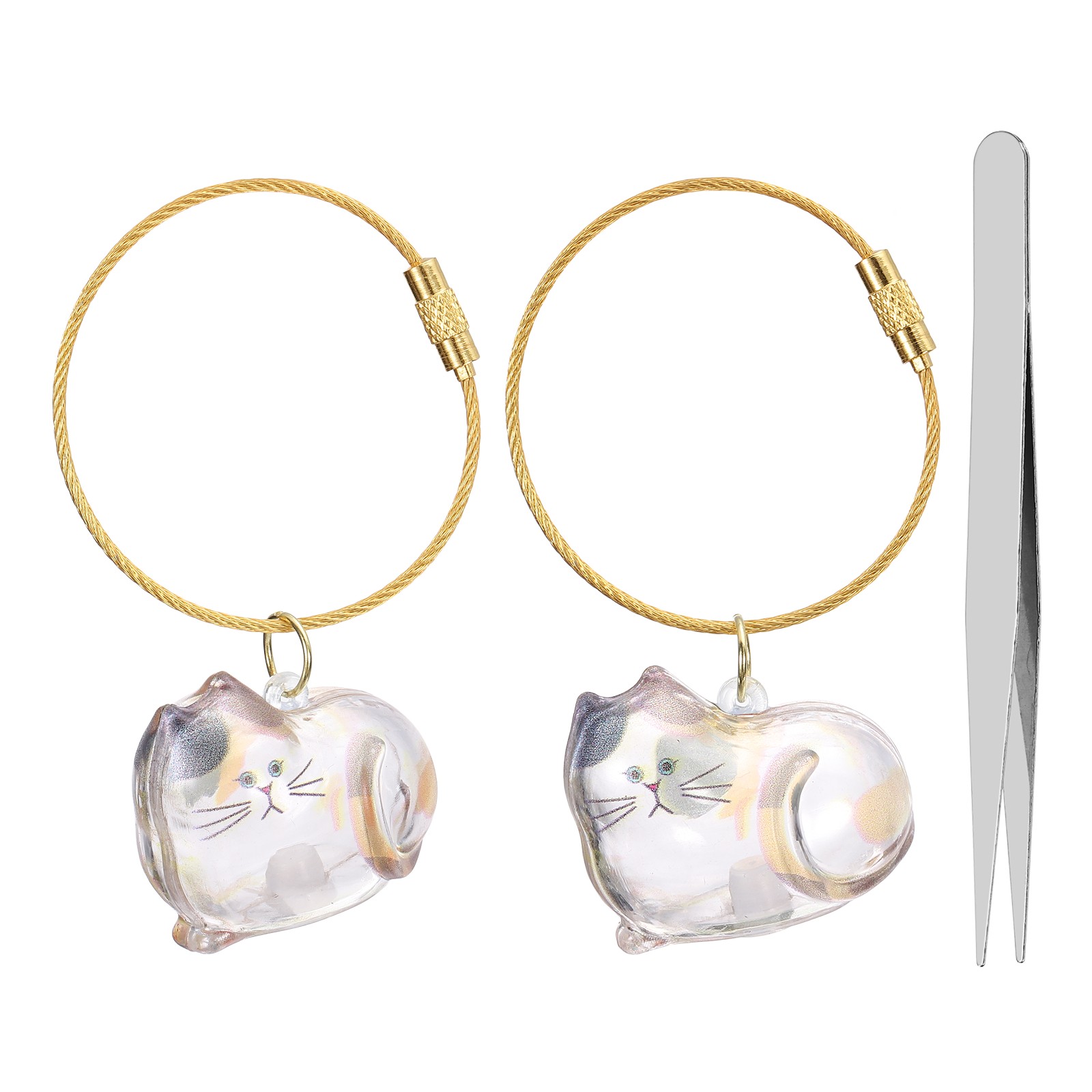 2Pcs Cat Hair Collector Keychain with Tweezers Style 7