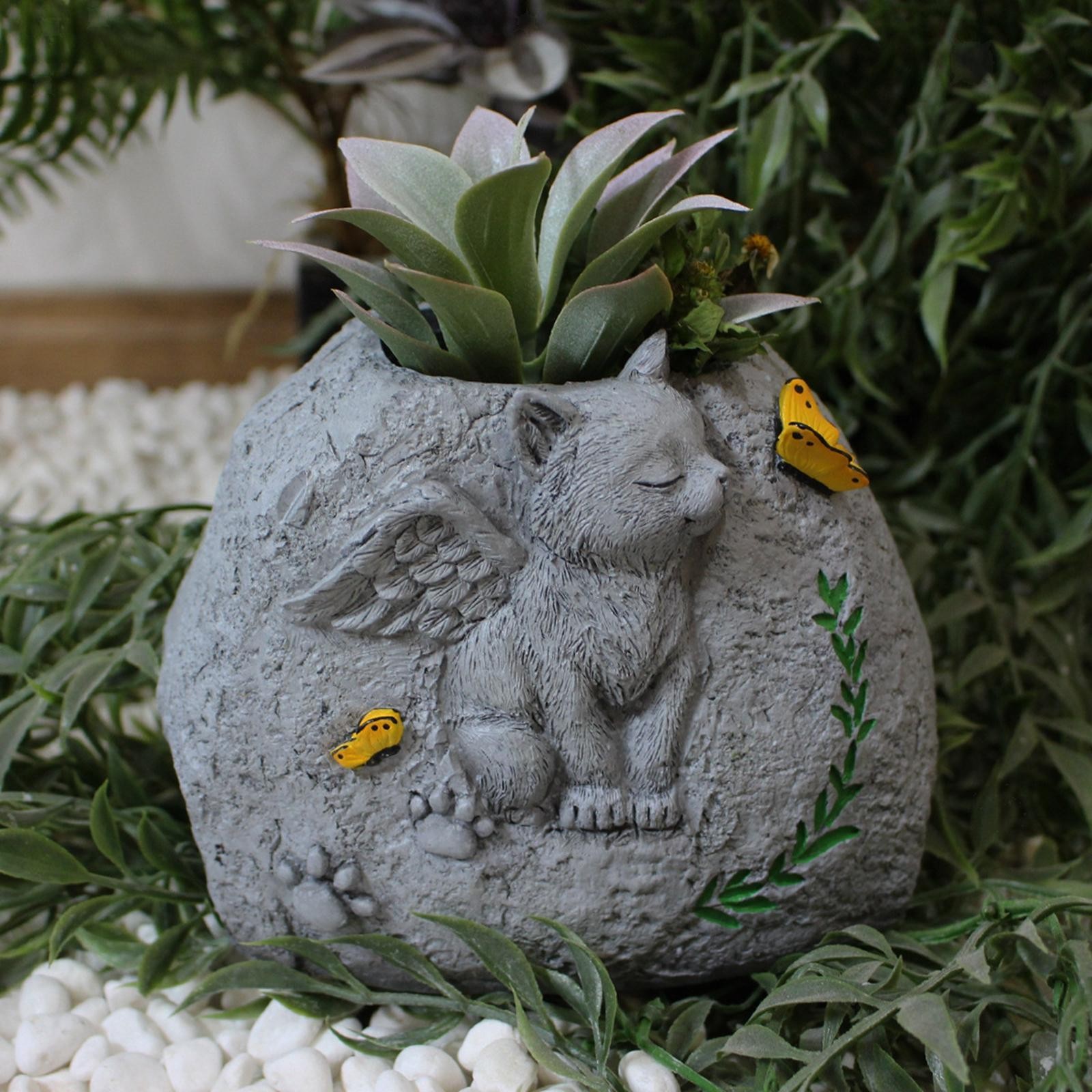 Memorial Stone for Cat Flower Pot Memorial Gift Resin Crafts