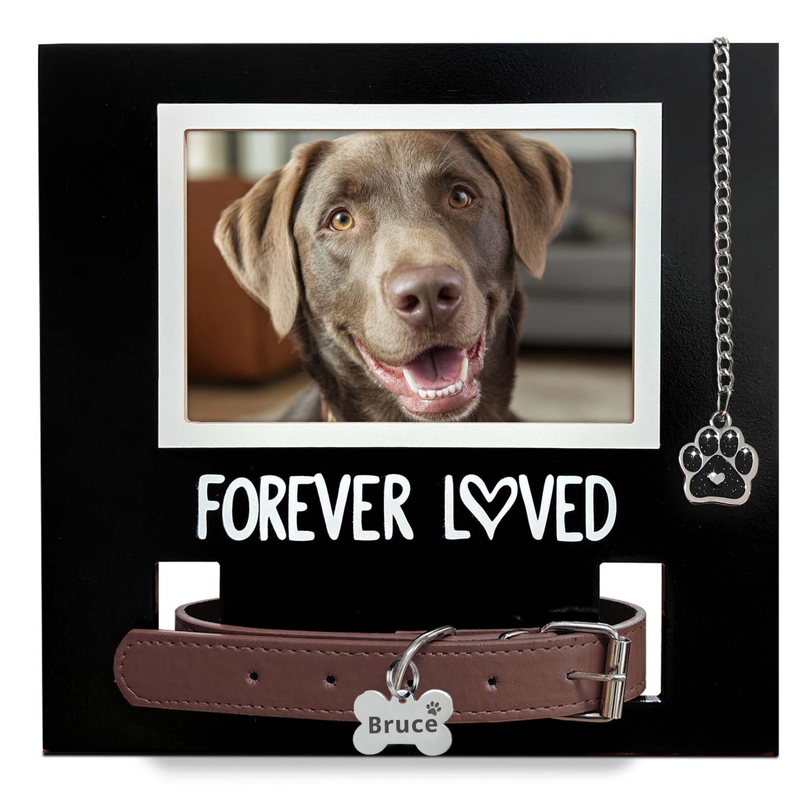 MYPAWLETS Dog/Cat Collar Memorial Frame with Paw Print Charm,Pet Loss Sympath…