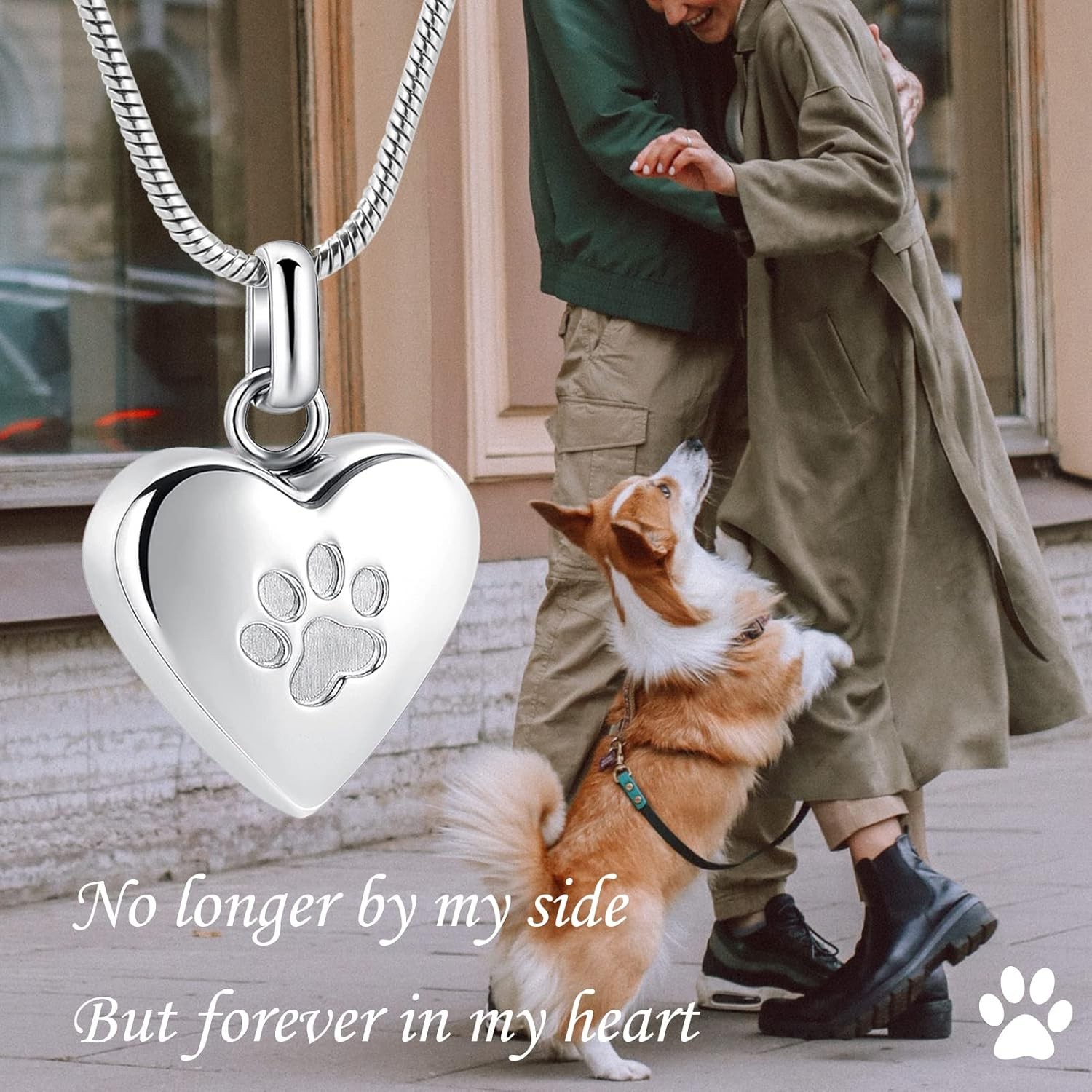 Pet Cremation Jewelry for Ashes Pendant Paw Print Pet Heart Urn Necklace