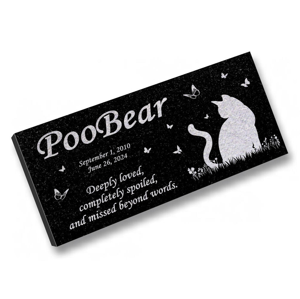Personalized Cat Memorial – Granite Stone Pet Grave Marker – 6×12 – PooBear