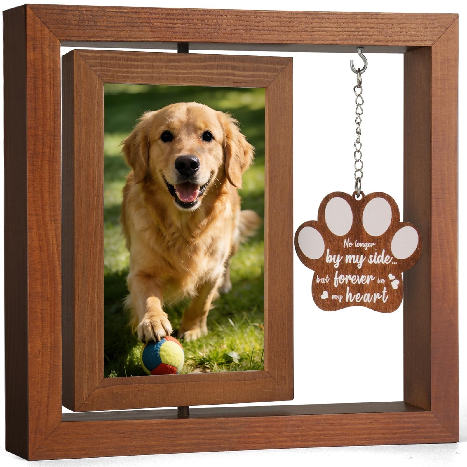 Dog Memorial Gifts for Loss of Dog, Rotating Wooden Picture Frame 4×6, Double…