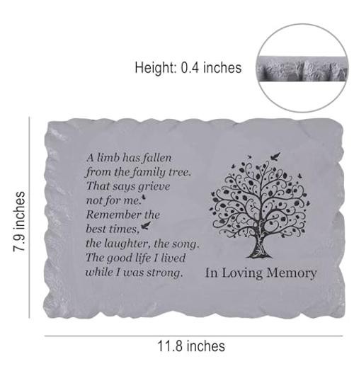 11.8 inches Long Tree of Life Song Polyresin Memorial Garden Stone, Grey Tree