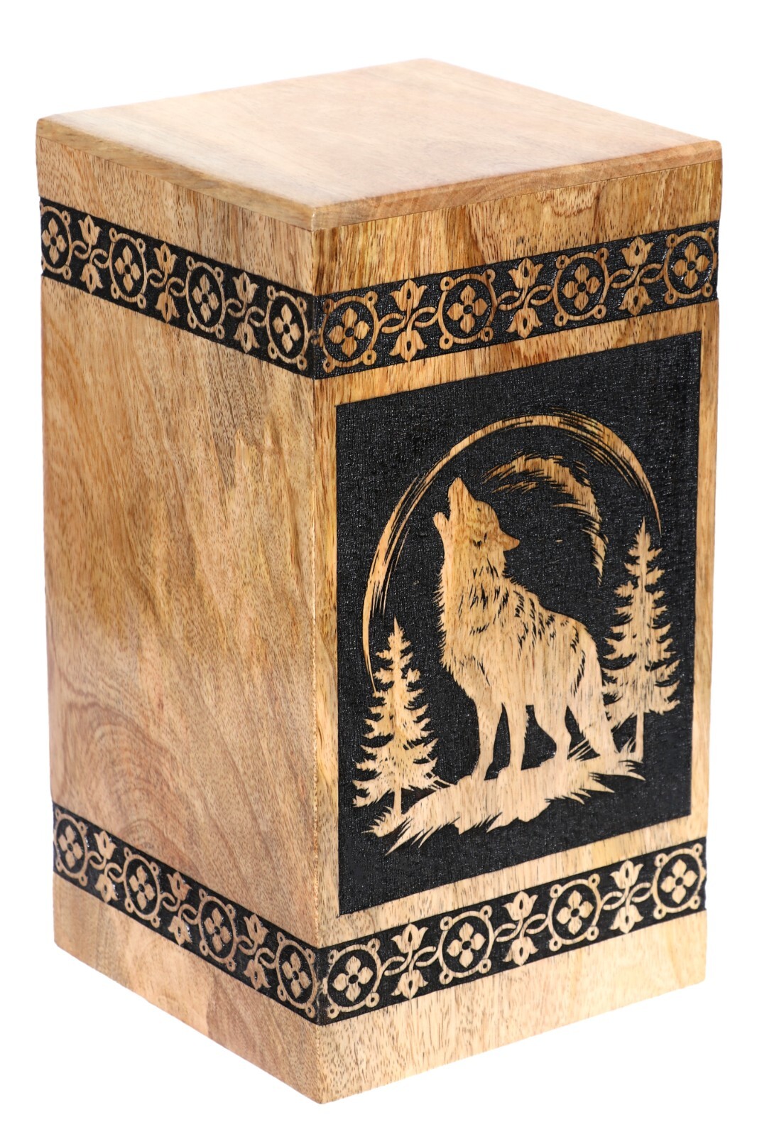 Fox Print Human Ashes Adult Male Female, Wooden Urns Box Mango Wood Urns
