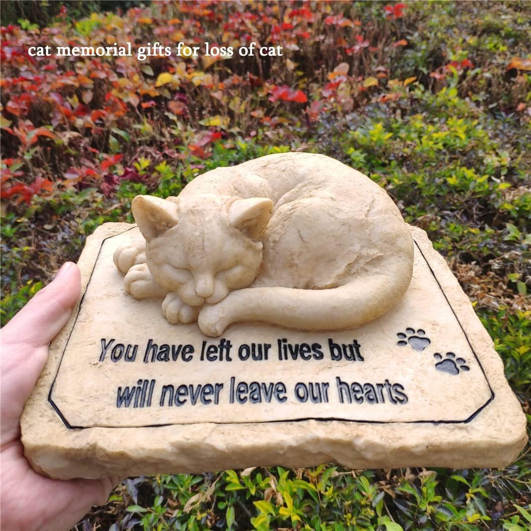 Cat Memorial Stones Grave Markers with A Sleeping Cat Statue on The Top – Cat…