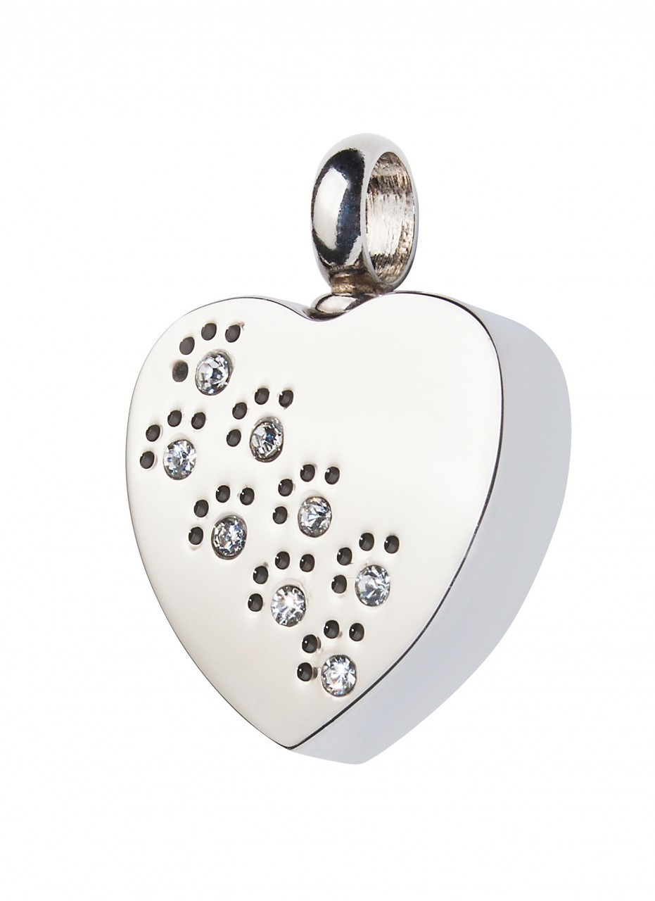 Pet Cremation Pendant Urn Keychain 1″ Key Ring for Ashes Dog Cat Paw Print Heart