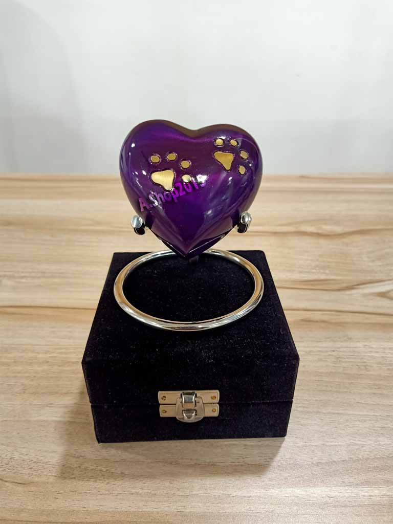 Purple Keepsake Mini Heart Urn Cremation Urn W/Stand & Box Small Heart Urn Ashes