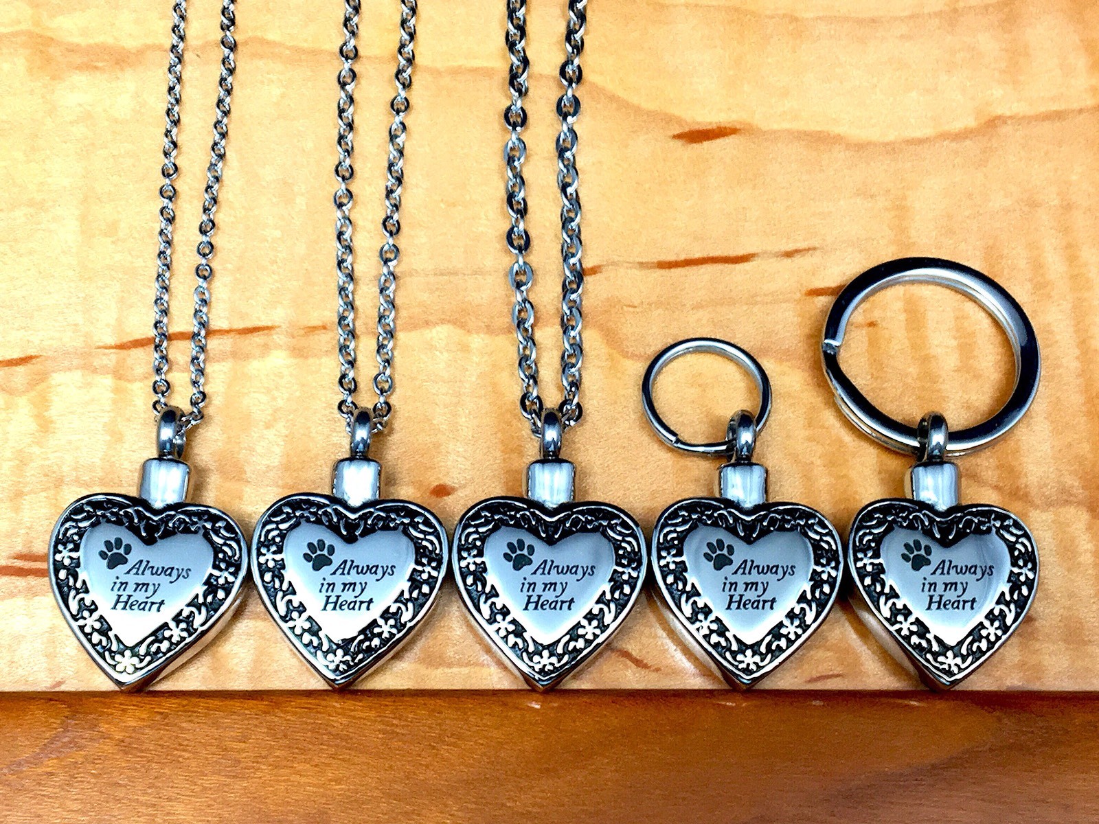 Pet Cremation Necklace Jewelry Pendant Urn Paw Print Always in My Heart Dog Cat