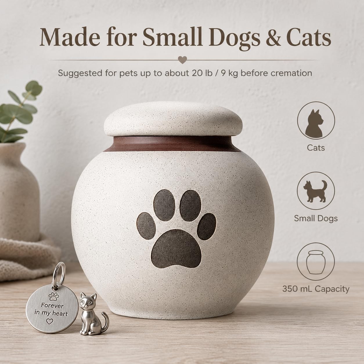 Small Pet Urn for Ashes, Dog and Cat Cremation Urn, White 4.1inch,