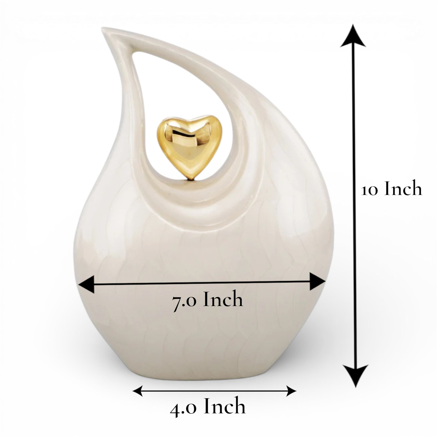 Personalized White Teardrop for Human Ashes Gold Heart Cremation Memorial Urn