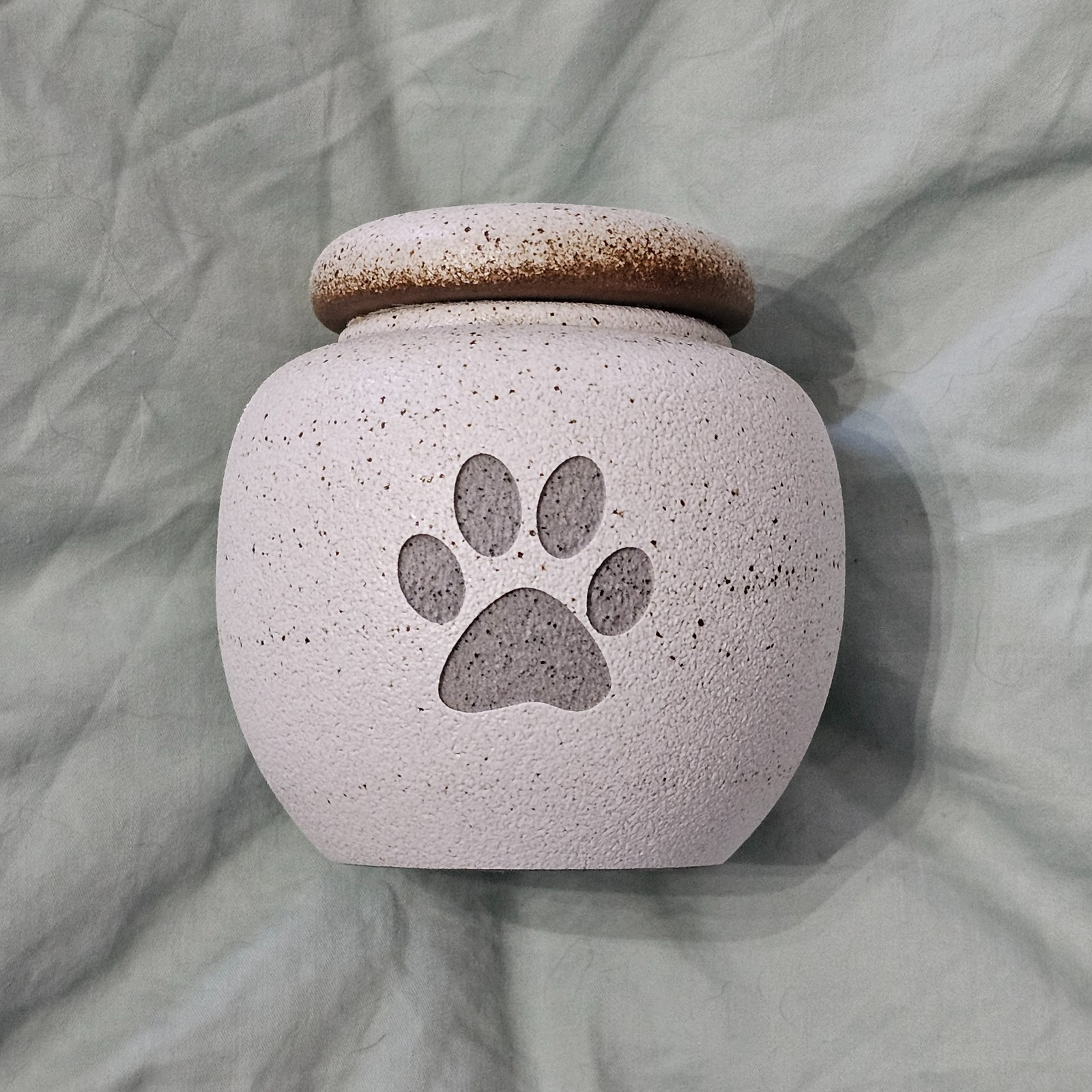 Small Pet Urn Memorial Cremation Ceramic Paw Print Cat Dog 9 Cubic Inch Capacity