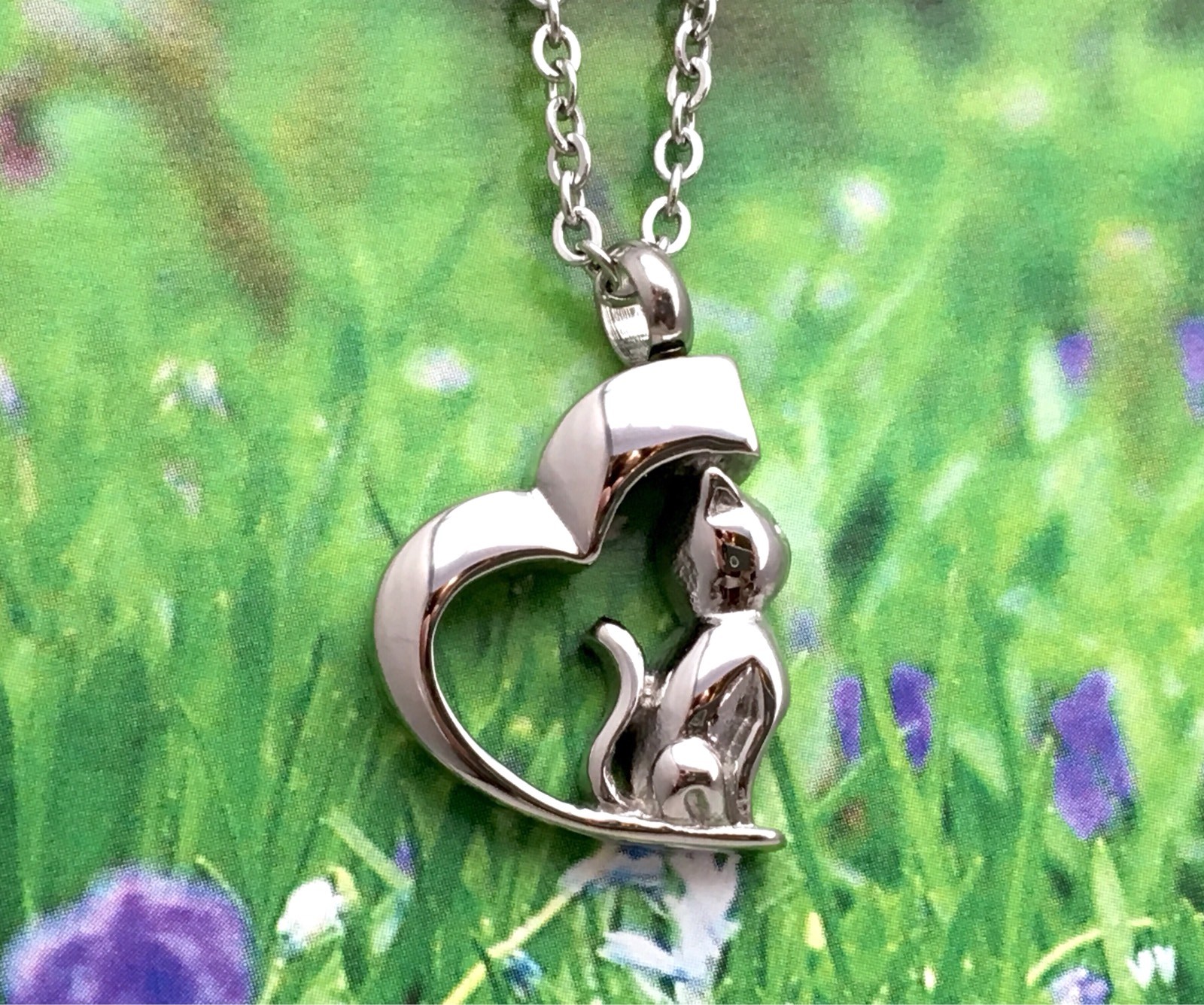 Cat Cremation Necklace Jewelry Pendant Urn for Ashes Kitty In My Heart Memorial
