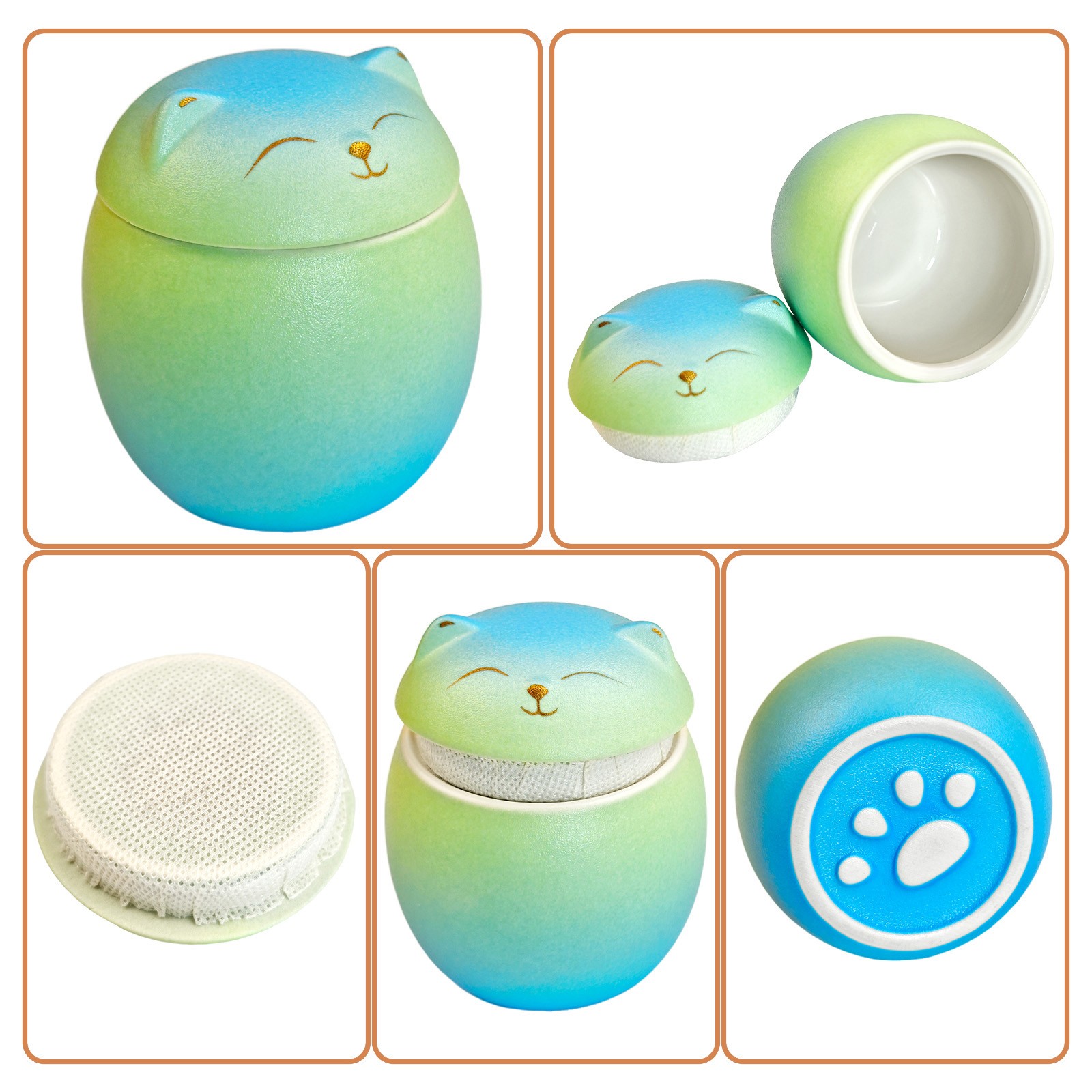 Smiley Cat Shaped Pet Urn Blue-Green Gradient For Small Dog And Cat Ashes(M)