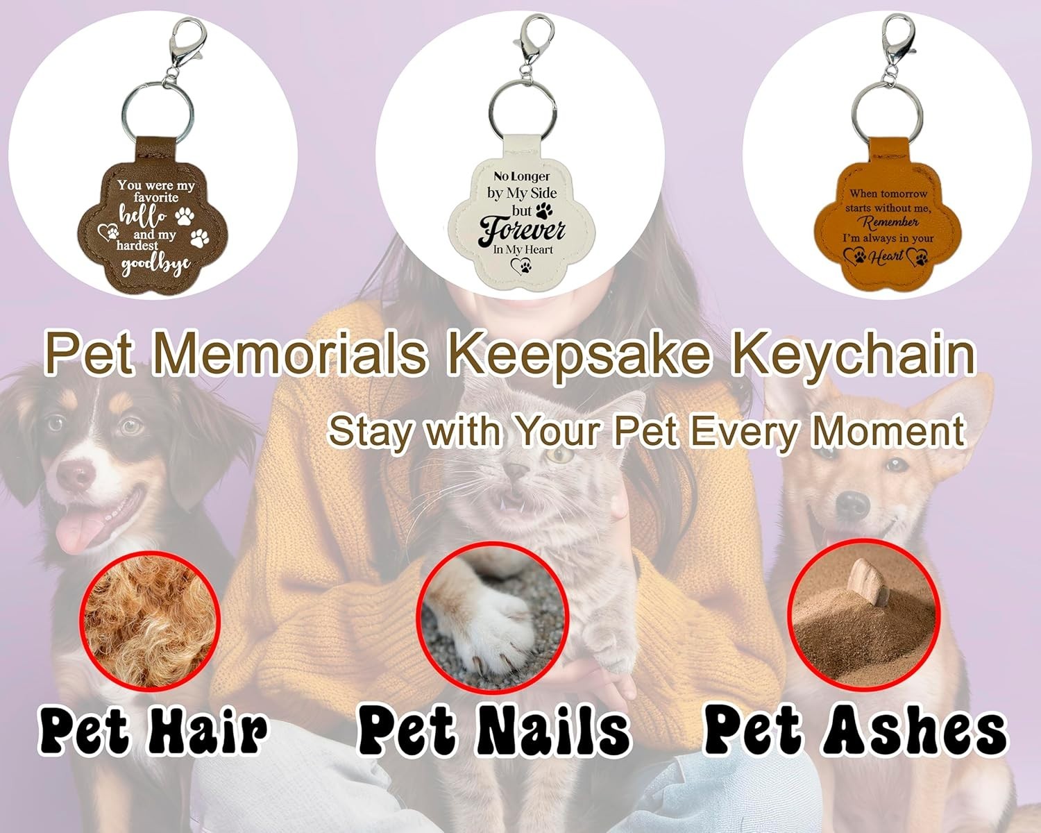 3 Pcs Pet Paw Keychain Refillable Leather Paw Print Keepsake Pet Memorial
