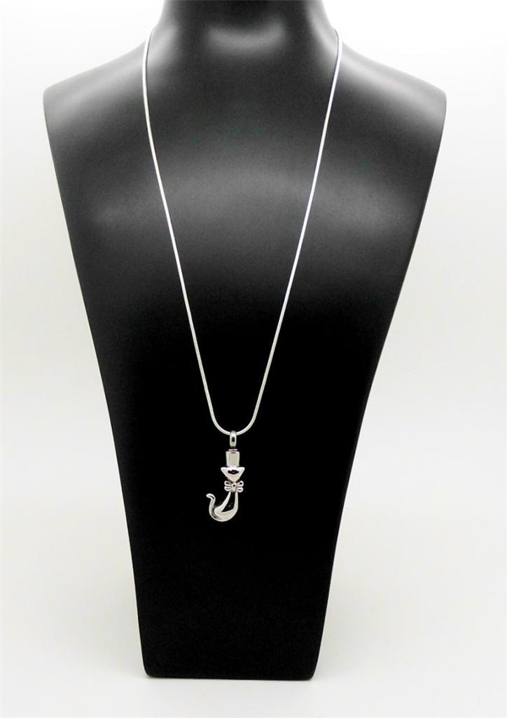 316L S/Steel Silver Cat Pet Keepsake Memorial Cremation Urn Pendant Jewellery