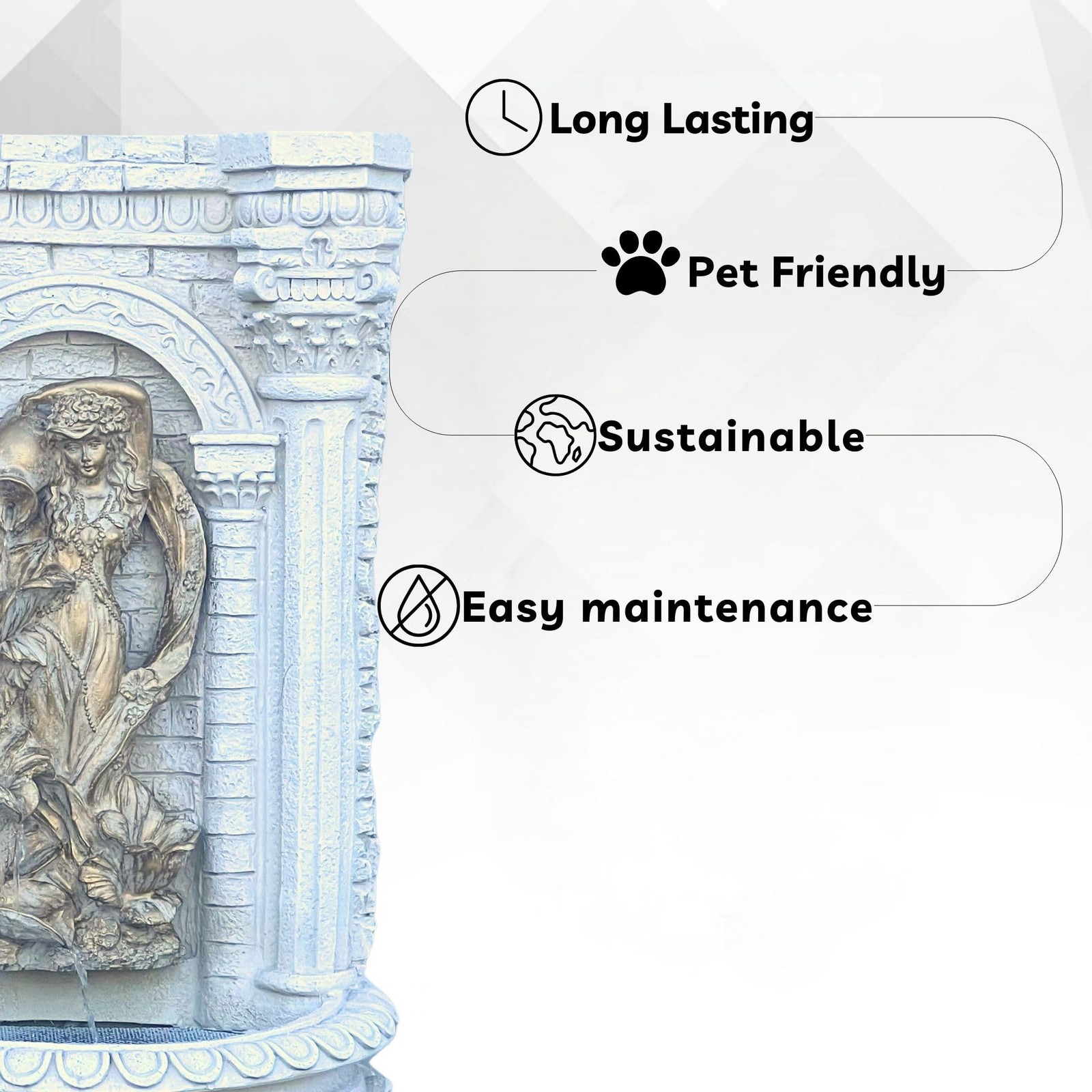 XBrand 30.3″ Solar Outdoor Wall Water Fountain with Gold Flower Maiden Statue…