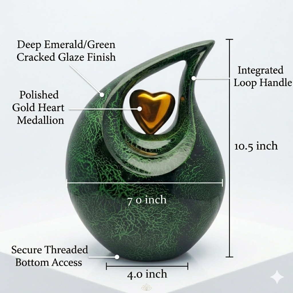 Large Emerald Green Teardrop Cremation Urn for Human Ashes Adult Male Female