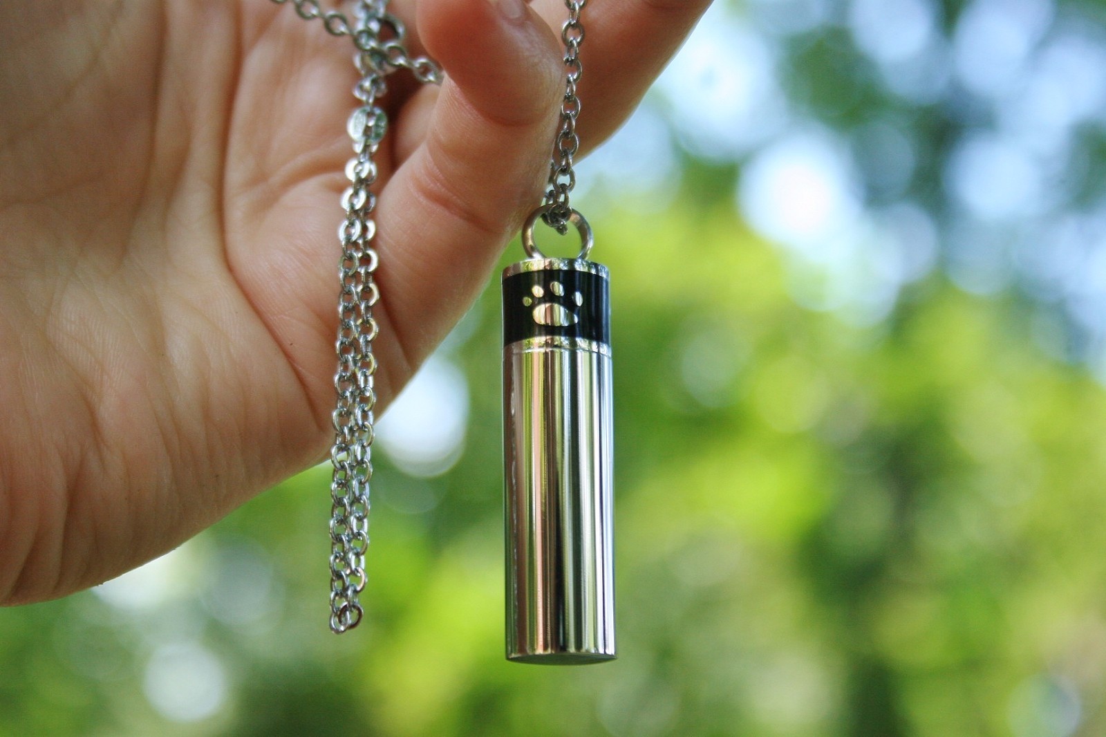 Men’s Pet Cremation Necklace Pendant Urn LARGE VIAL for Ashes Dog Cat Paw Print