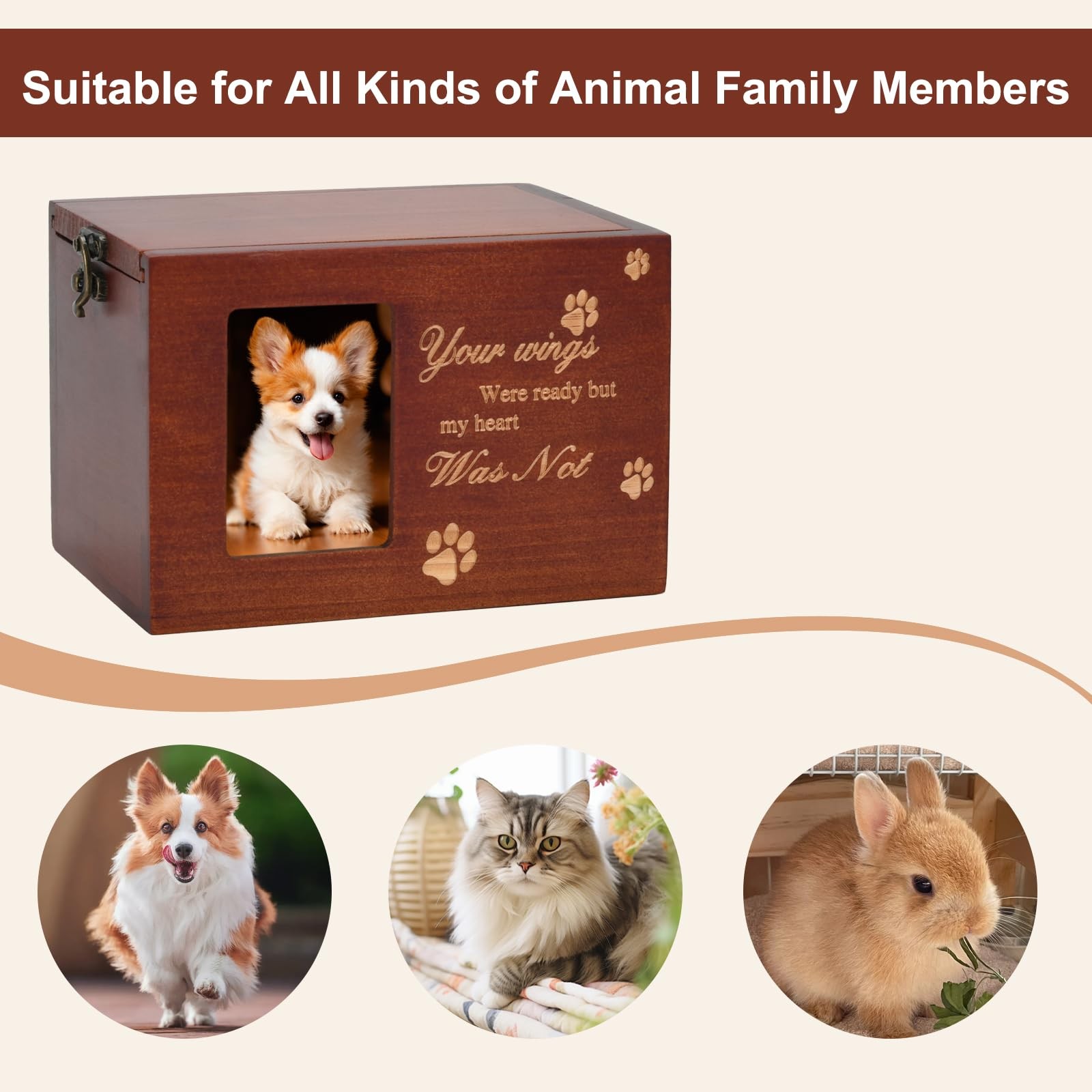 Pet Memorial Urns for Dog or Cat Ashes, Large Wooden Funeral Brown