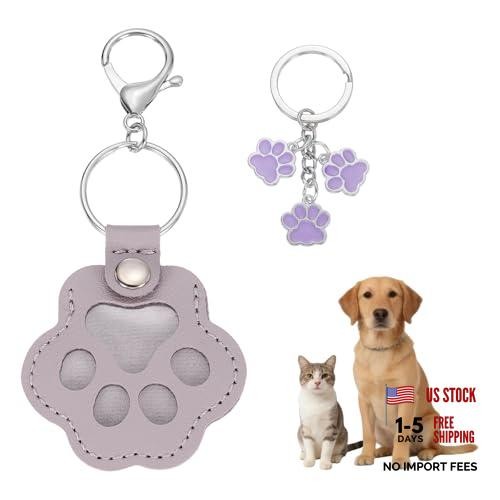 Pet Paw Print Keychain, Leather Pet Fur Storage Hair & Keepsake Pale Purple