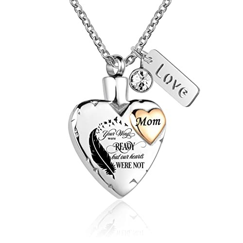 Heart Urn Necklace for Ashes Cremation Memorial Keepsake Angel wing 1-Mom