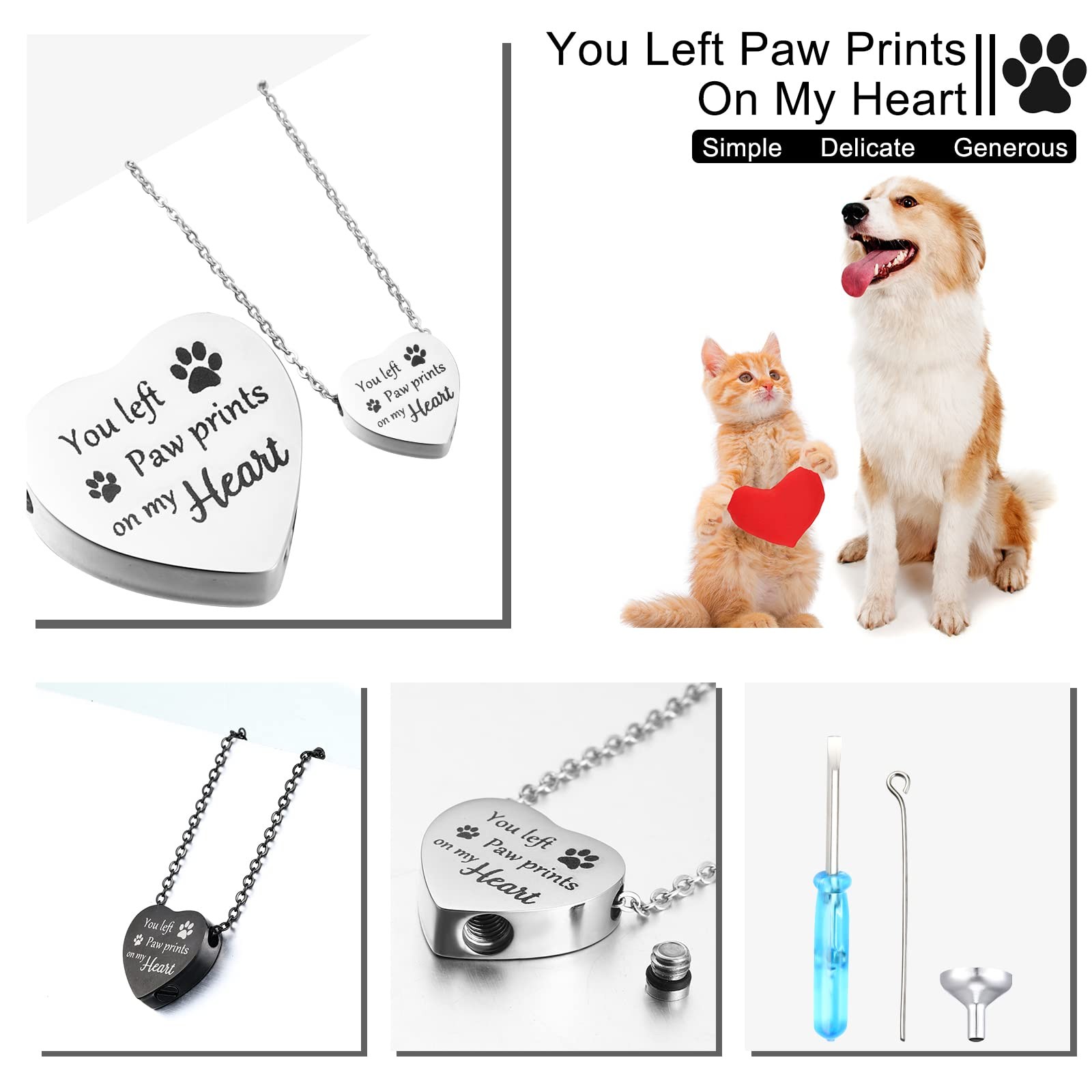 Yinkin 2 Pcs Pet Cremation Jewelry for Ashes Urn Necklace with silver, black