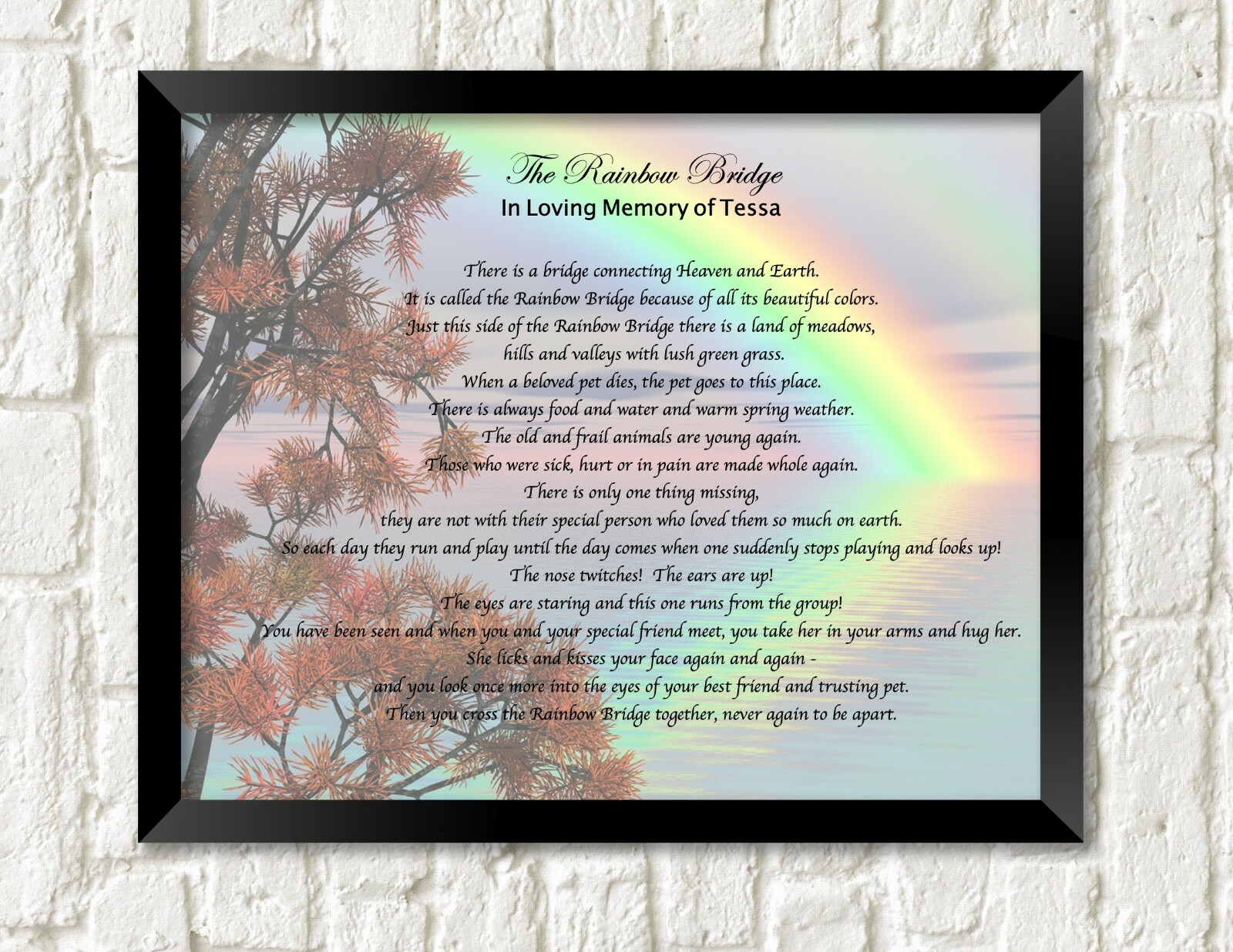 Pet Memorial Poem RAINBOW BRIDGE Personalized UNFRAMED Art Print Gift Dog, Cat