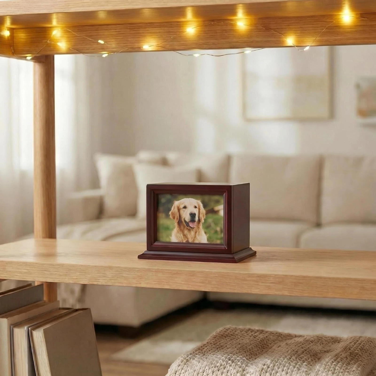 Pet Memorial Keepsake Urn for Small/Medium Dogs & Cats, Photo Box Cremation Urn,