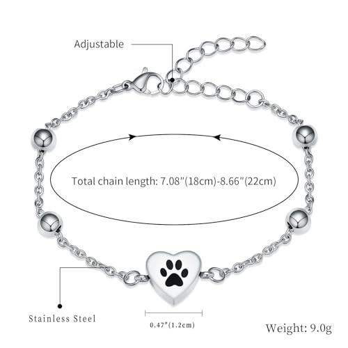 Adjustable Pet Cremation Bracelet for Ashes – Paw Print Memorial Jewelry for Men