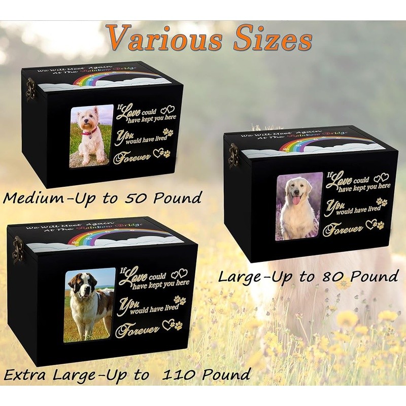Pet Cremation Urn Memorial Box Wooden Picture Frame Small Medium Pets 60ci New