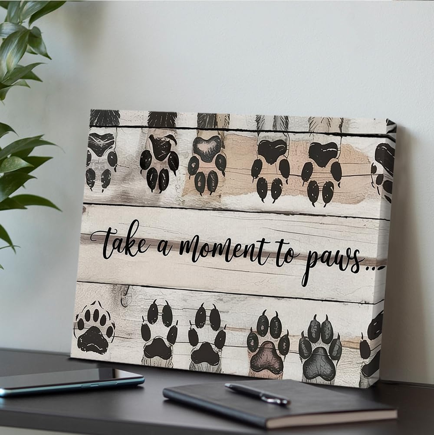 Dog Paw Canvas Wall Art Take a Moment to Paws Print Poster Framed Painting fo…