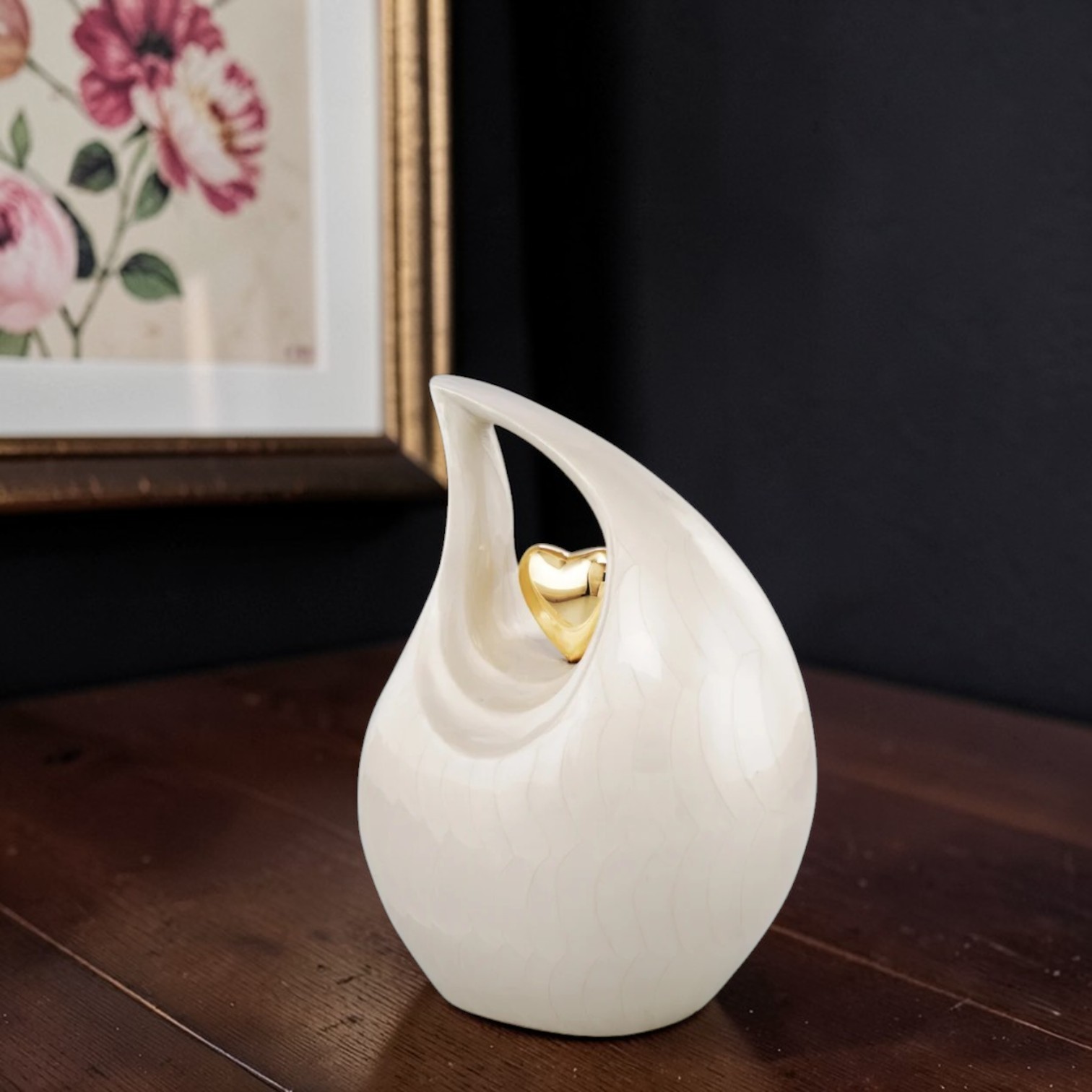Personalized White Teardrop for Human Ashes Gold Heart Cremation Memorial Urn