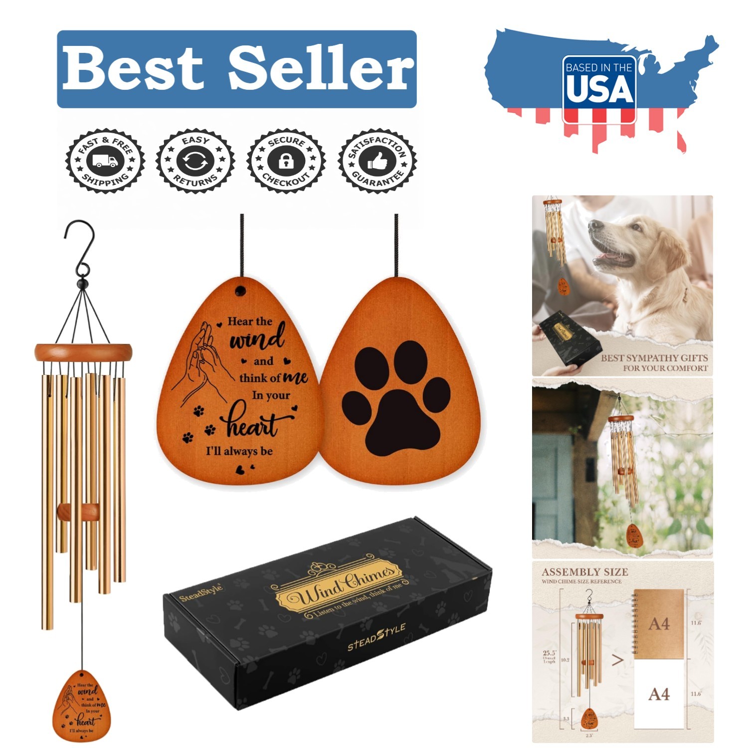 Beautifully Crafted Wind Chime for Pet Loss – 25.5” Aluminum & Wood Tribute