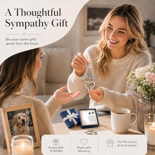 Pet Fur Keepsake Sympathy Gift, Dog Cat Memorial Locket Keychain with Card &