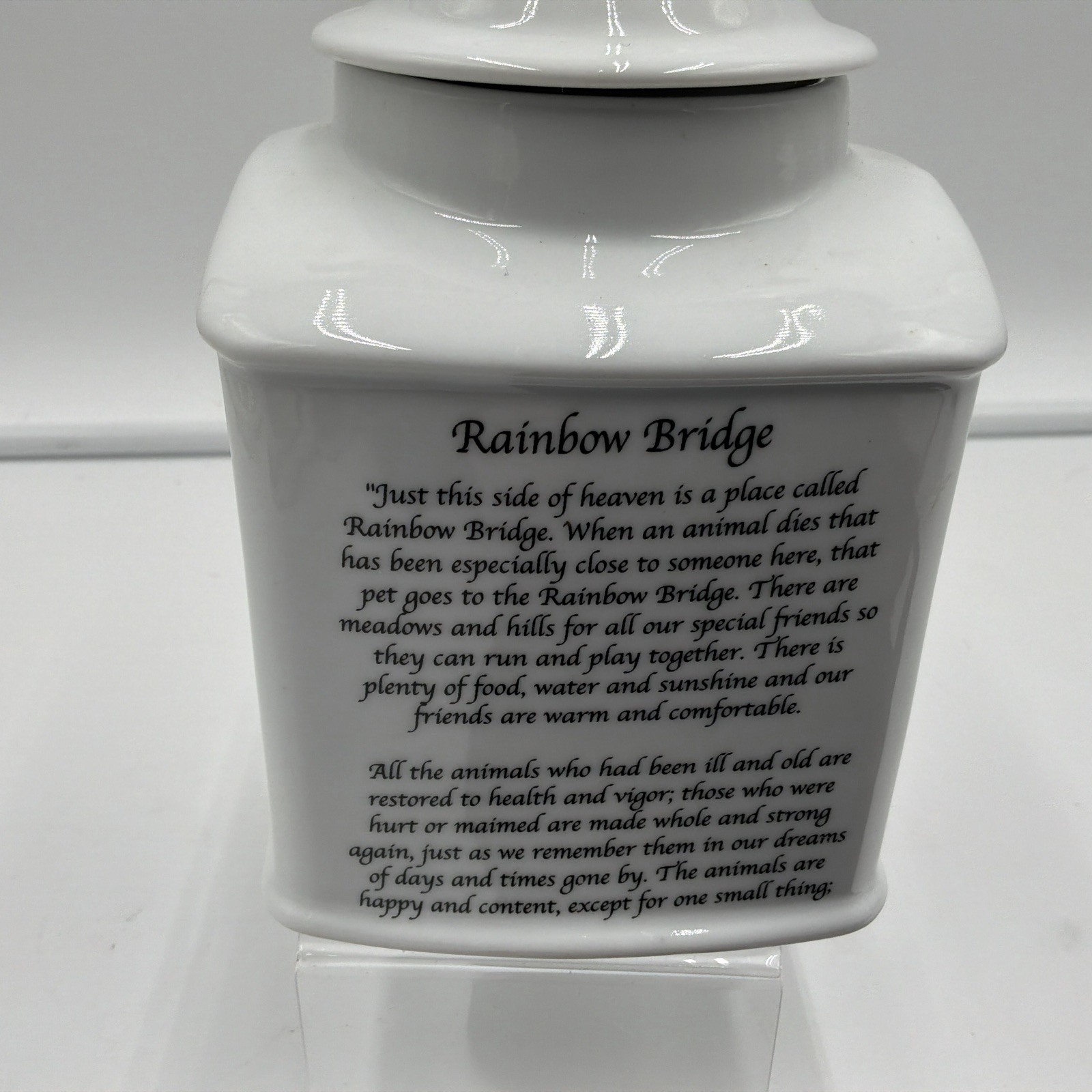Rosalinde Rainbow Bridge Cat Urn Porcelain Pet Memorial Keepsake Jar USA