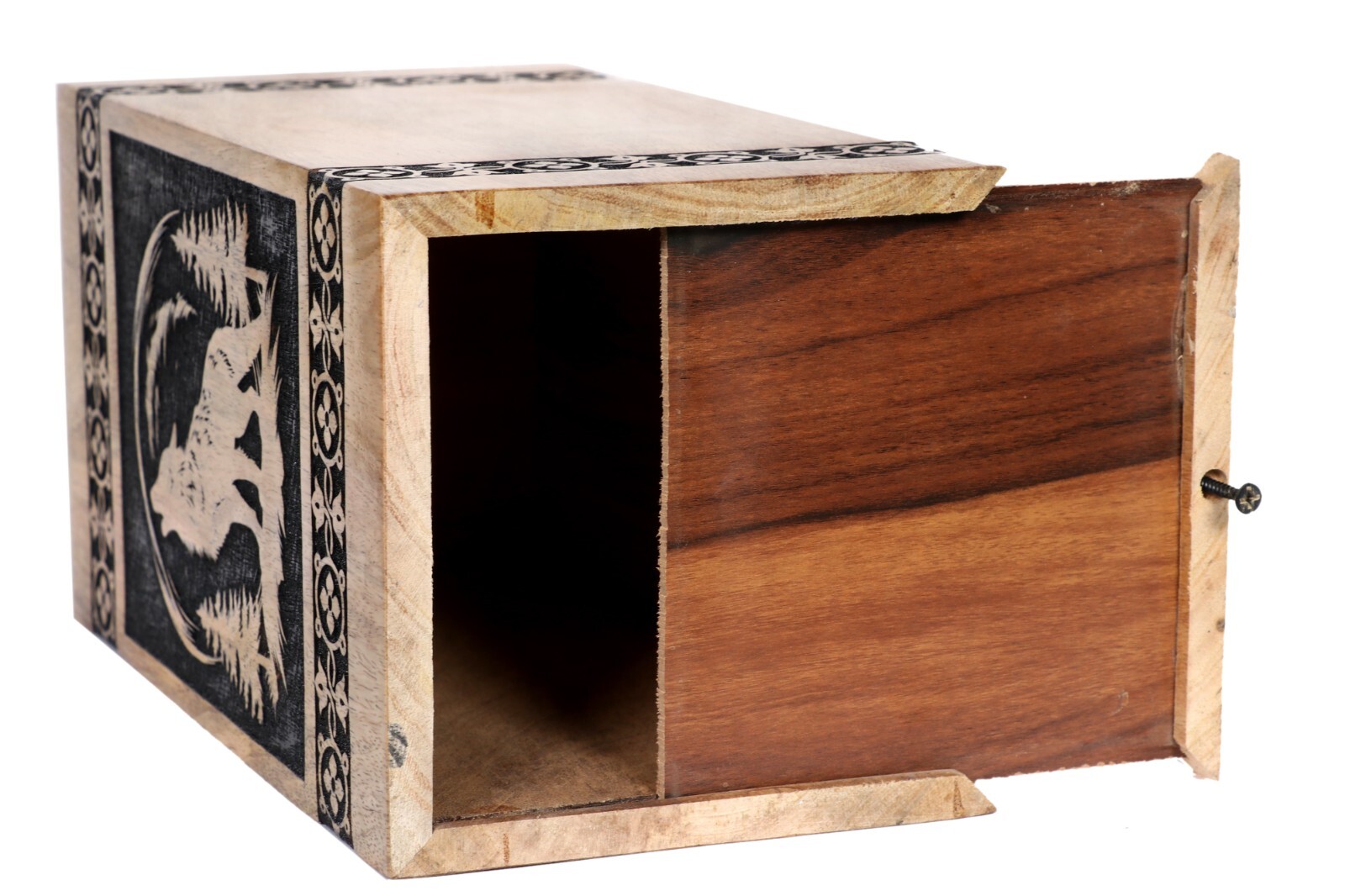 Fox Print Human Ashes Adult Male Female, Wooden Urns Box Mango Wood Urns