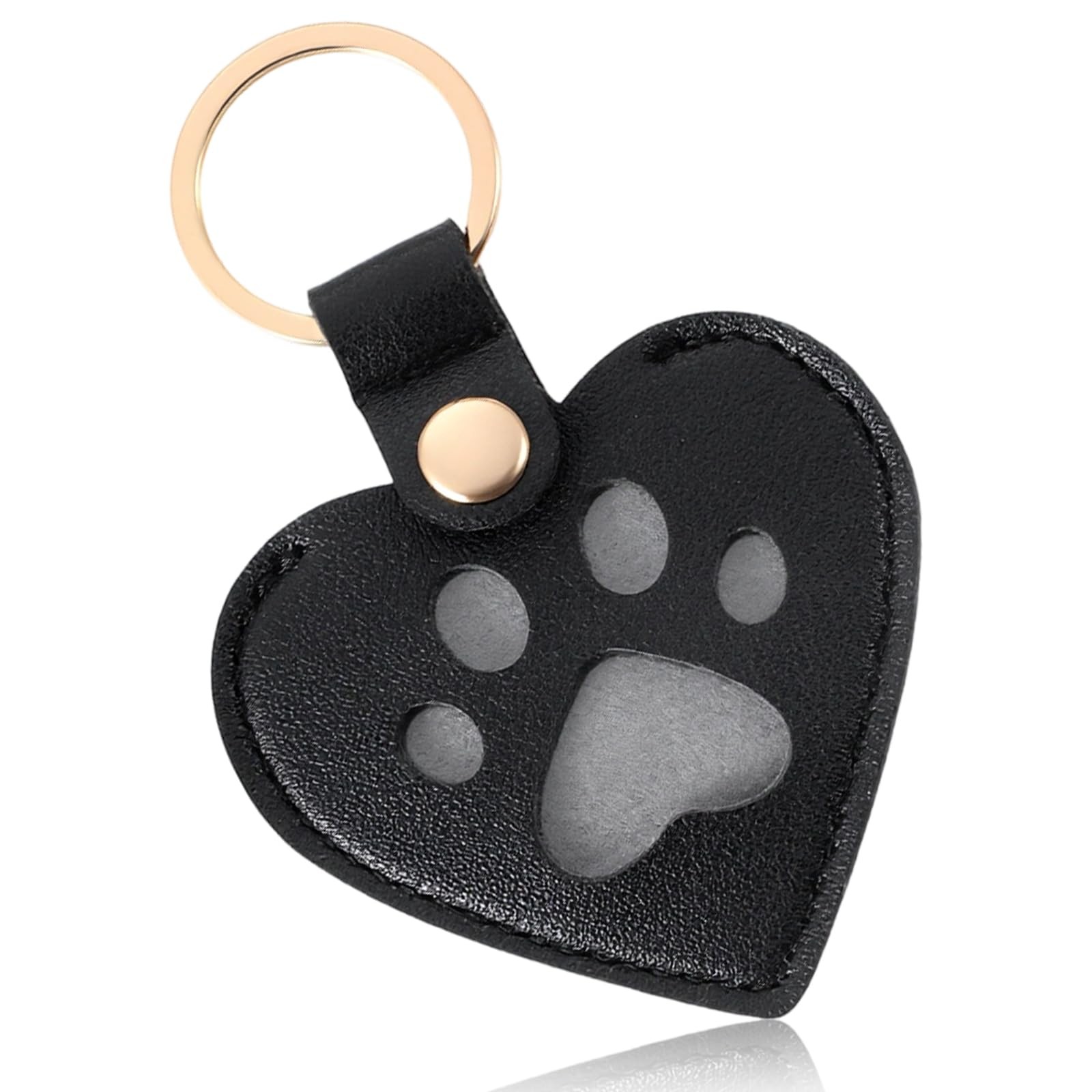 Pet Memorial Keychain Heart Paw Shaped Leather Keepsake for Dog & Cat Lovers …