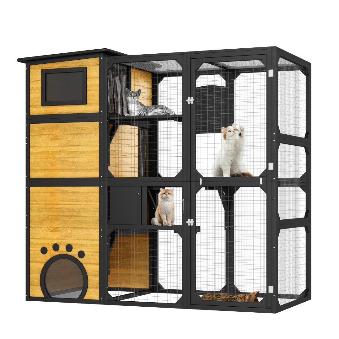 Large 4‑Tier Outdoor Cat Catio – Weatherproof Window‑Attached Enclosure with Pla