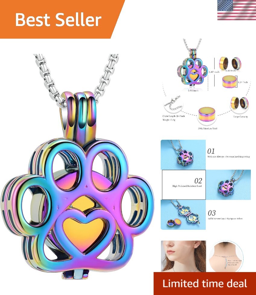 Tranquil Paw Design Memorial Locket Urn Necklace for Pet Ashes – Stainless Steel