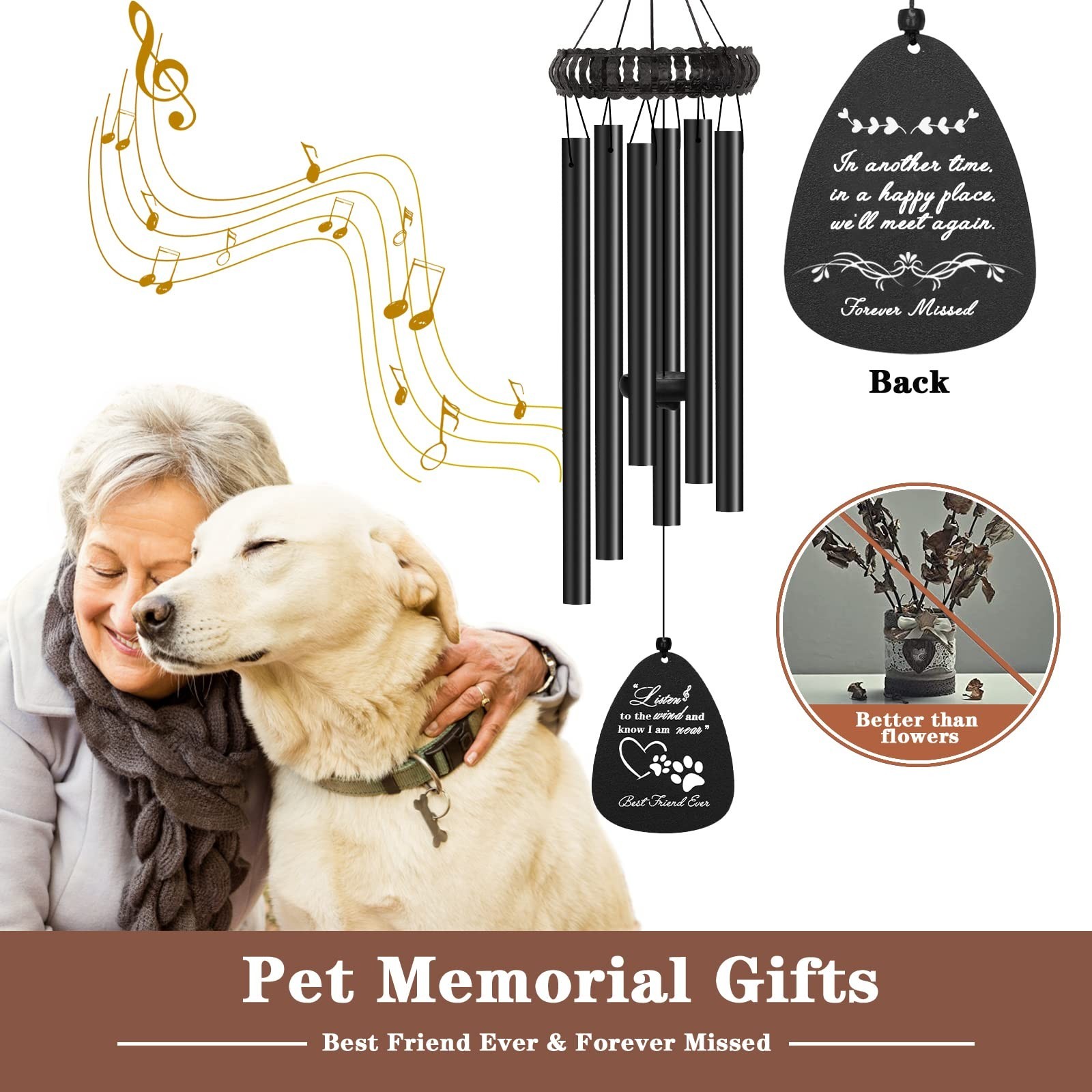 VENBEEL 28″ Pet Sympathy Wind Chimes, Dog Memorial Gifts for Loss of Dog, Los…
