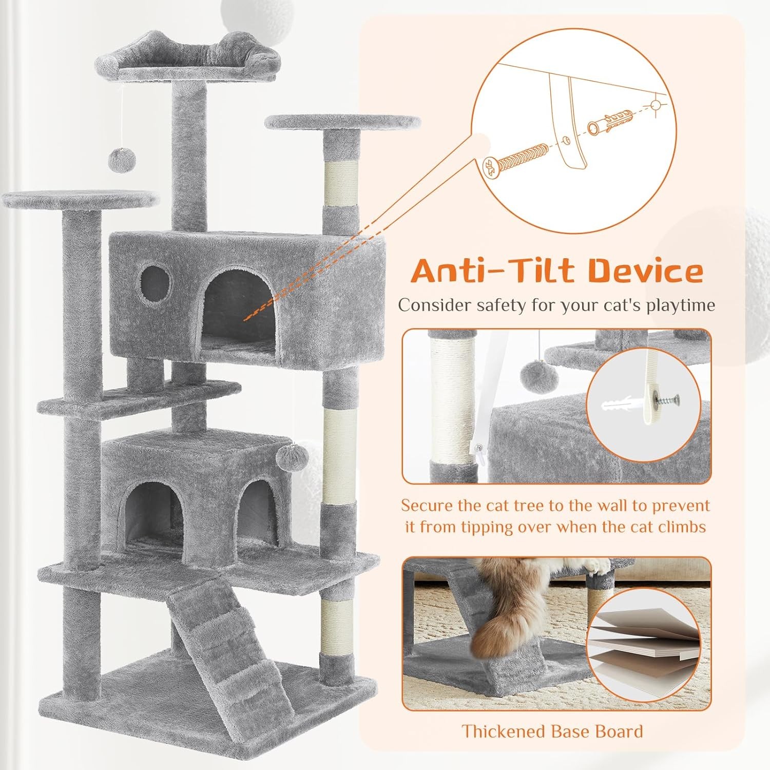 54 -Cat Tree Tower – Multi-level With Sisal Grab Post, Indoor Apartment With Lad