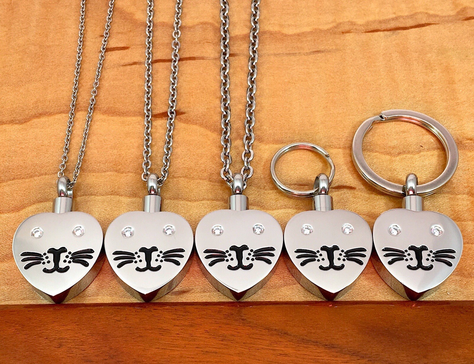 Cat Face Cremation Necklace Jewelry Pendant Urn Holds Ashes Kitty Crystal Eyes