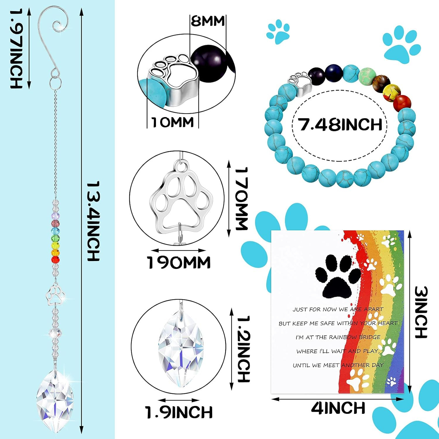 3 Pcs Rainbow Bridge Dog Memorial Gifts for Loss of Dog Includes Rainbow Bridge