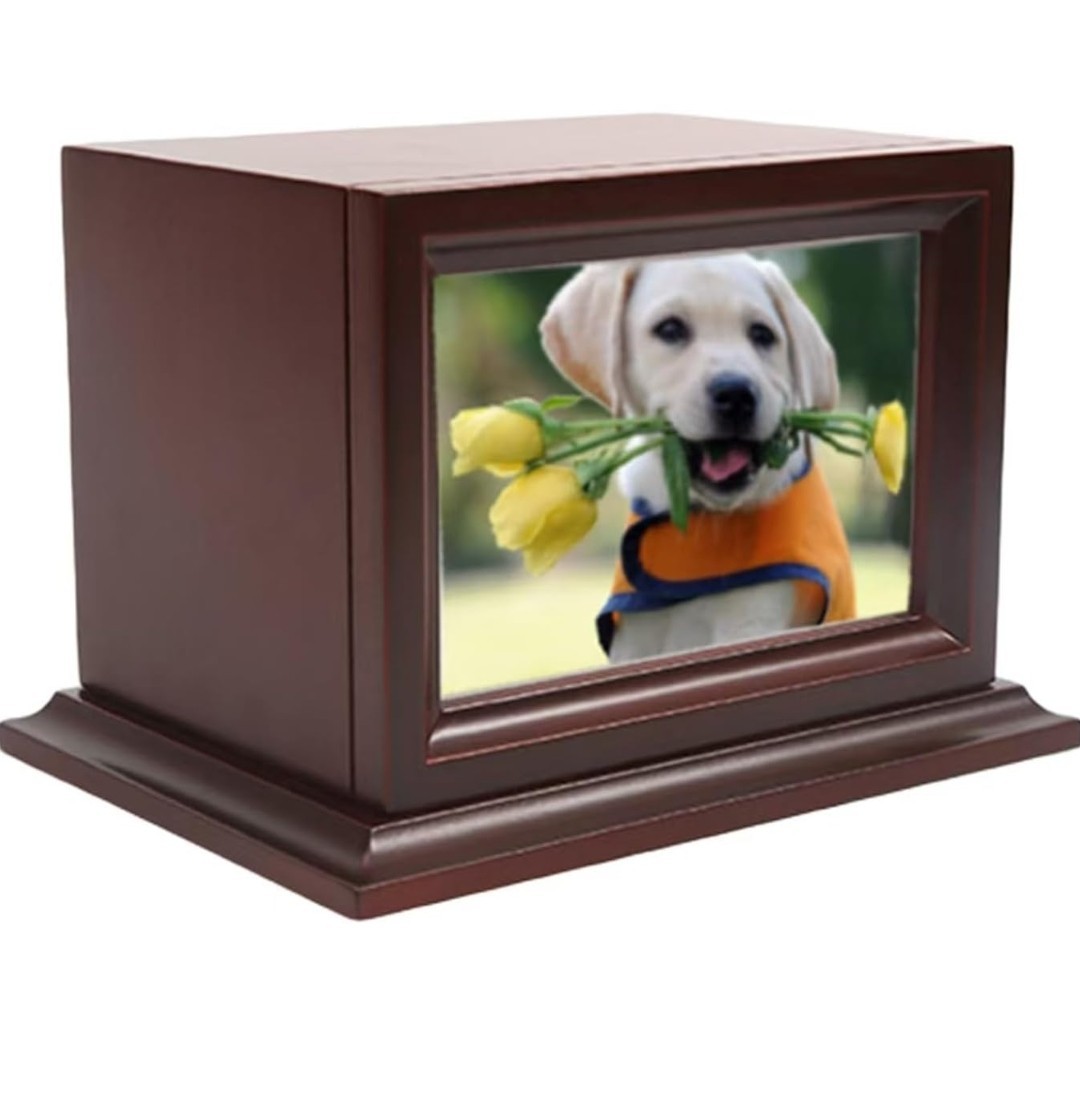 Wooden Pet Memorial Urn Photo Keepsake Box Pet Cremation Urn Dog Cat