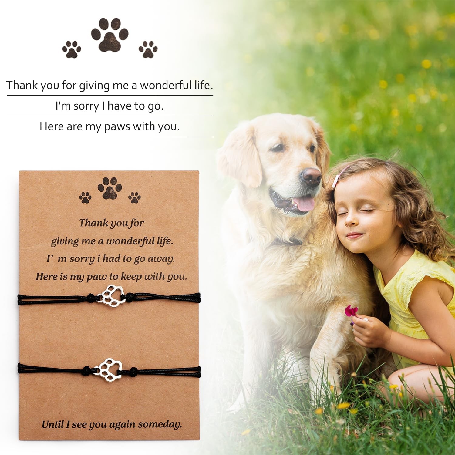 XIHIRCD 2pcs Cat Dog Memorial Bracelet Gift, Pet 12x9cm, black, silver