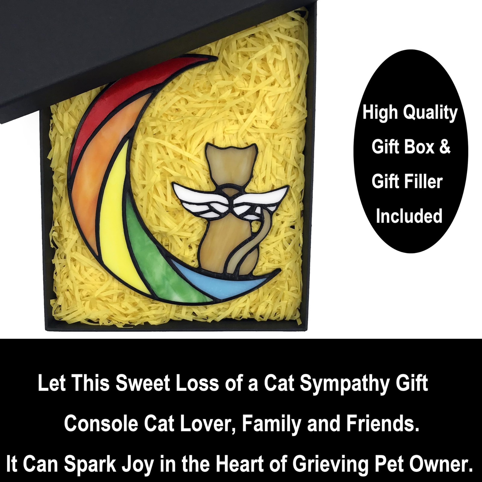 Stained Glass Rainbow Bridge Pet Memorial Gifts, Orange Cat Decor Memorial Gi…